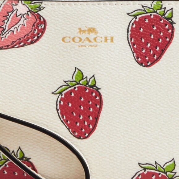 Authentic Coach Corner Zip Wristlet With Strawberry Print Wallet Bag Purse - Picture 4 of 6